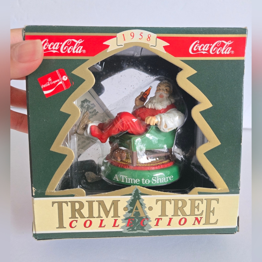 Vintage Coca Cola Christmas Tree Santa Claus Ornament in box
